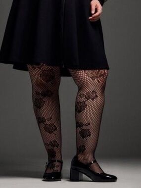 Torrid Black Nightfall Fishnet Floral Tights